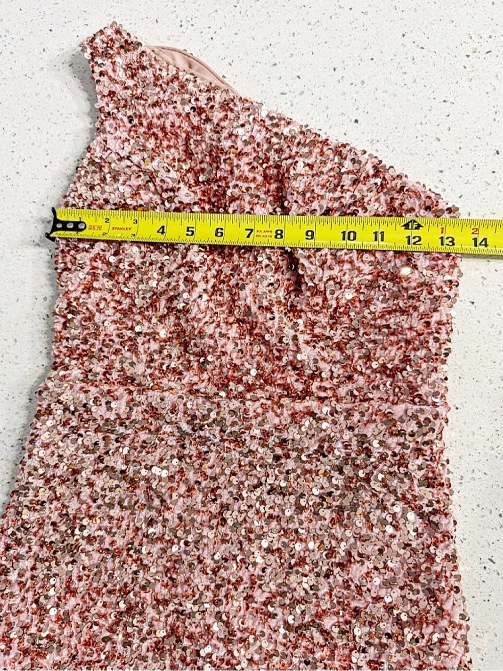 Rose Gold Sequin One-Shoulder Mini Dress Size 2 Open Back Cocktail Party Dress - Picture 6 of 7
